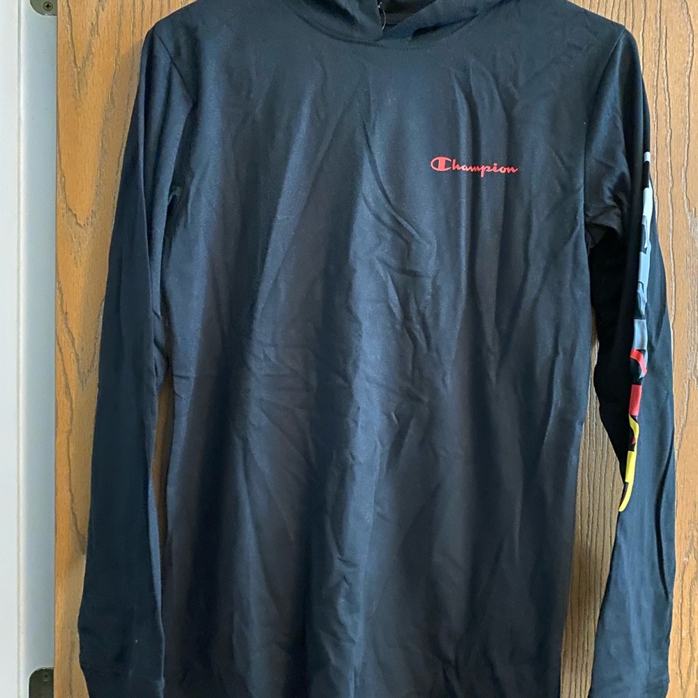 Champion Black Hoodie with Logo